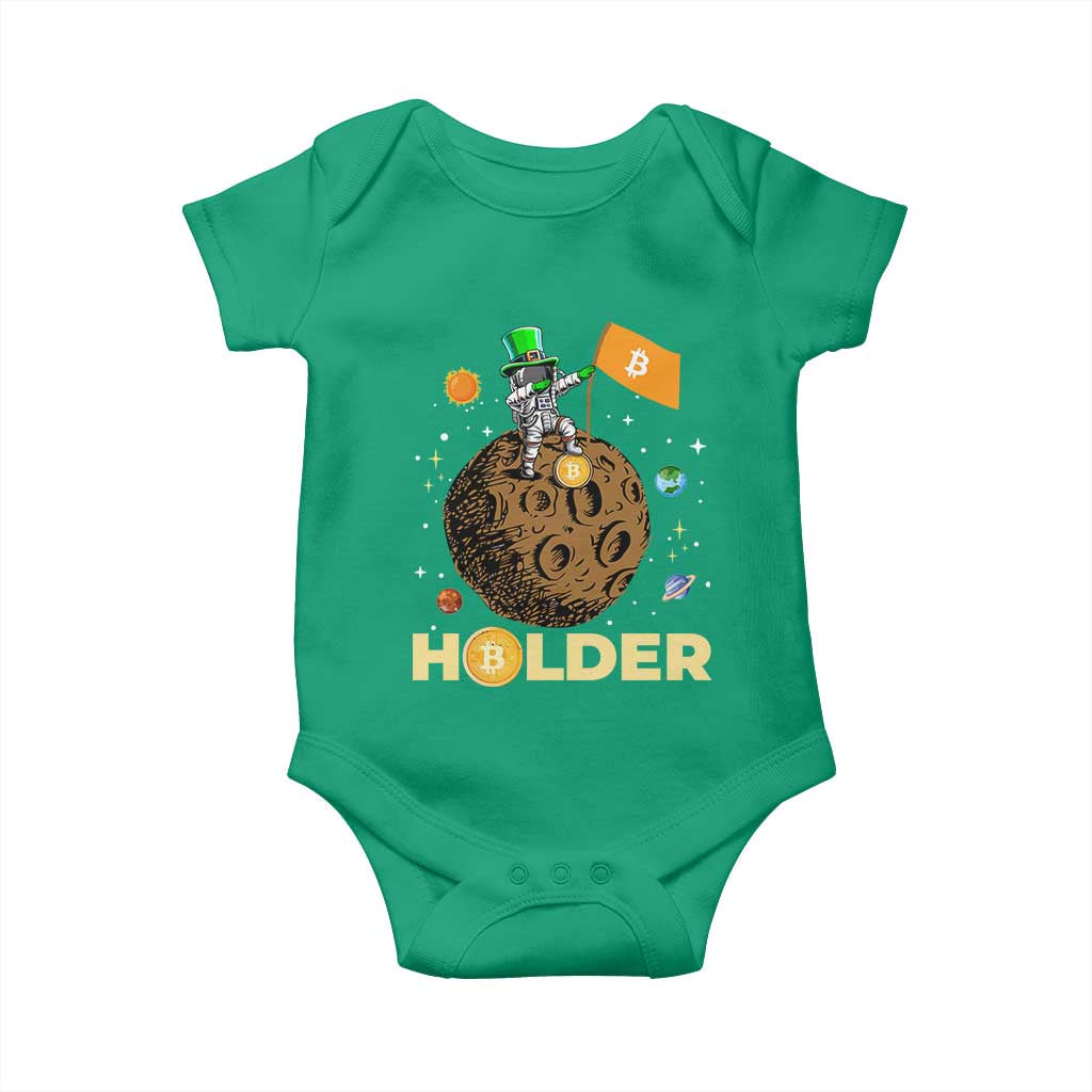 St Patricks Day Bitcoin Astronaut Baby Onesie Lucky Shamrock Leprechaun BTC Crypto To The Moon TS10 Irish Green Print Your Wear