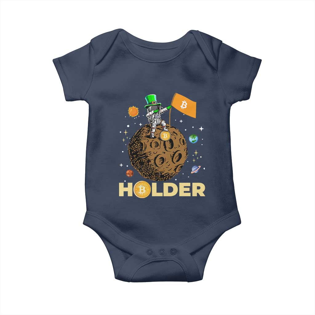 St Patricks Day Bitcoin Astronaut Baby Onesie Lucky Shamrock Leprechaun BTC Crypto To The Moon TS10 Navy Print Your Wear
