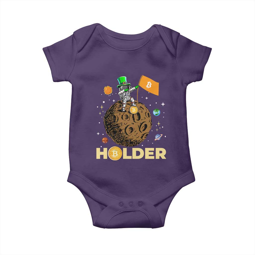 St Patricks Day Bitcoin Astronaut Baby Onesie Lucky Shamrock Leprechaun BTC Crypto To The Moon TS10 Purple Print Your Wear