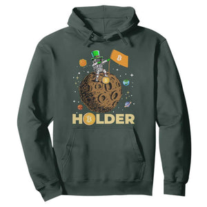St Patricks Day Bitcoin Astronaut Hoodie Lucky Shamrock Leprechaun BTC Crypto To The Moon TS10 Dark Forest Green Print Your Wear