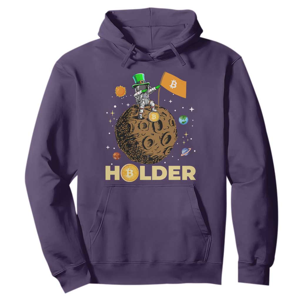 St Patricks Day Bitcoin Astronaut Hoodie Lucky Shamrock Leprechaun BTC Crypto To The Moon TS10 Purple Print Your Wear