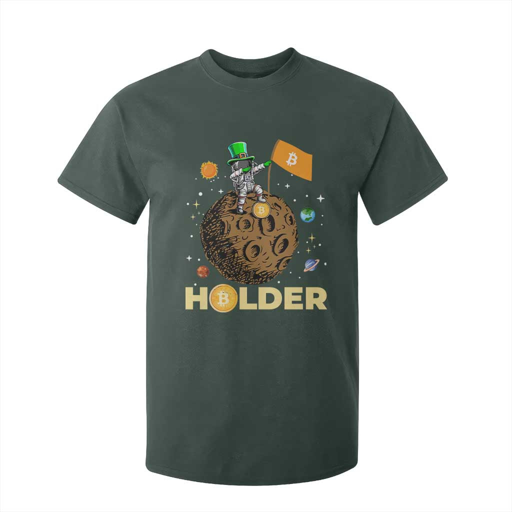St Patricks Day Bitcoin Astronaut T Shirt For Kid Lucky Shamrock Leprechaun BTC Crypto To The Moon TS10 Dark Forest Green Print Your Wear