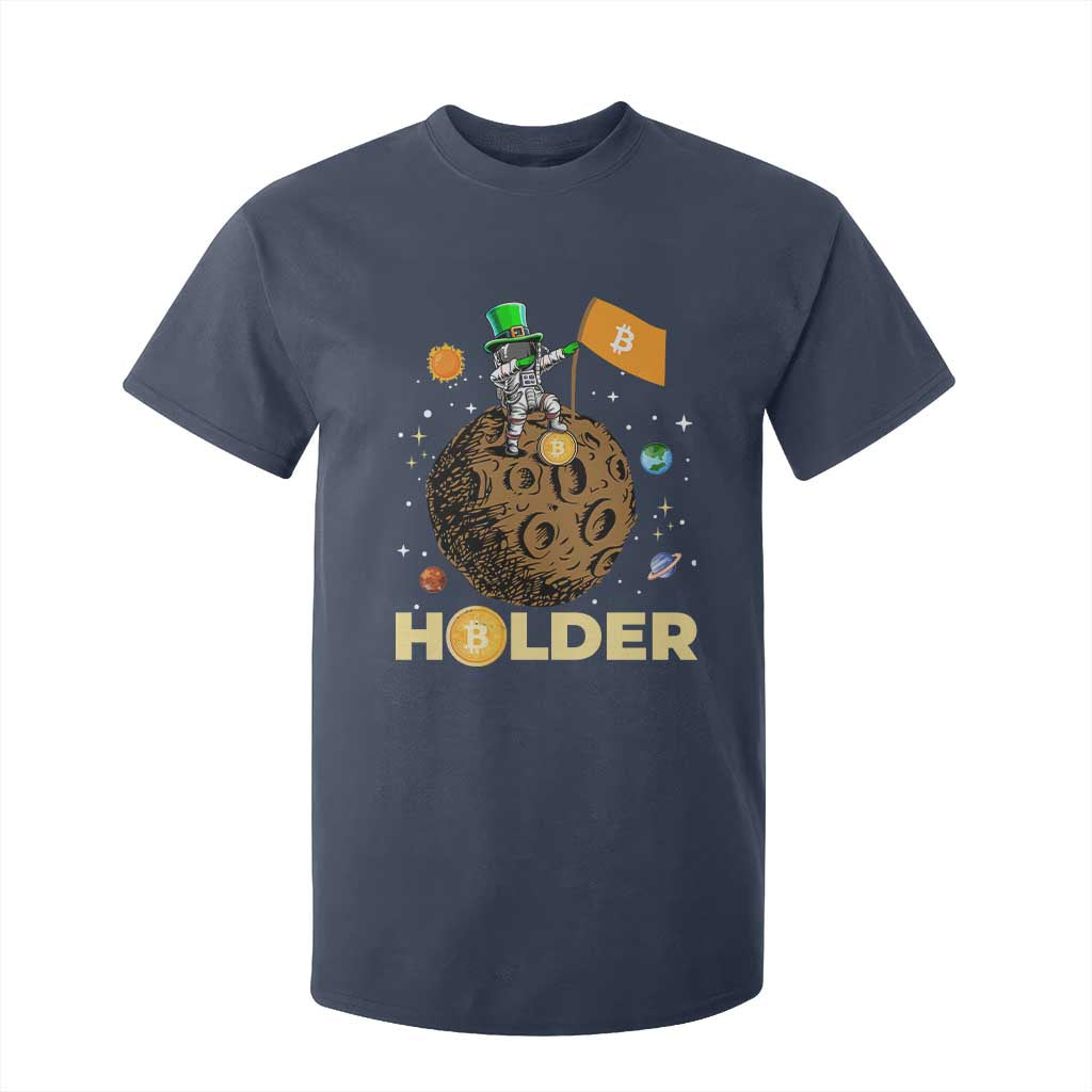 St Patricks Day Bitcoin Astronaut T Shirt For Kid Lucky Shamrock Leprechaun BTC Crypto To The Moon TS10 Navy Print Your Wear