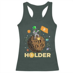 St Patricks Day Bitcoin Astronaut Racerback Tank Top Lucky Shamrock Leprechaun BTC Crypto To The Moon TS10 Dark Forest Green Print Your Wear