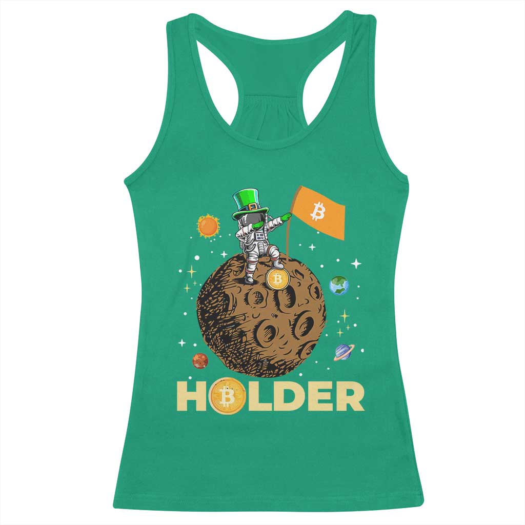 St Patricks Day Bitcoin Astronaut Racerback Tank Top Lucky Shamrock Leprechaun BTC Crypto To The Moon TS10 Irish Green Print Your Wear