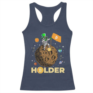 St Patricks Day Bitcoin Astronaut Racerback Tank Top Lucky Shamrock Leprechaun BTC Crypto To The Moon TS10 Navy Print Your Wear