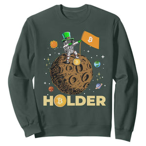 St Patricks Day Bitcoin Astronaut Sweatshirt Lucky Shamrock Leprechaun BTC Crypto To The Moon TS10 Dark Forest Green Print Your Wear