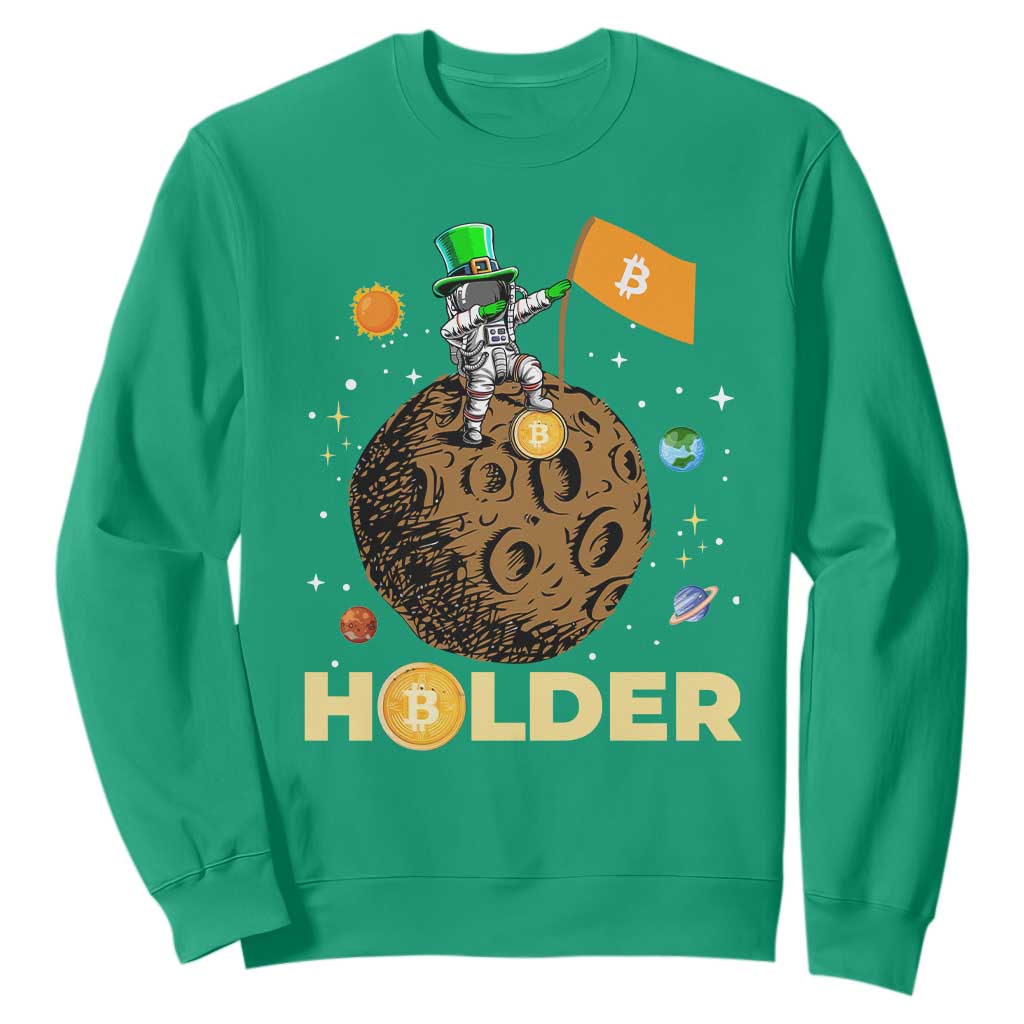 St Patricks Day Bitcoin Astronaut Sweatshirt Lucky Shamrock Leprechaun BTC Crypto To The Moon TS10 Irish Green Print Your Wear