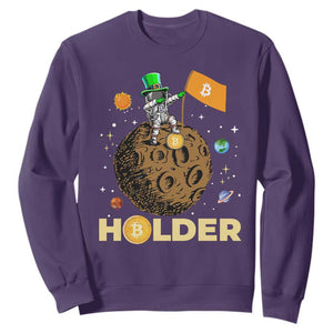 St Patricks Day Bitcoin Astronaut Sweatshirt Lucky Shamrock Leprechaun BTC Crypto To The Moon TS10 Purple Print Your Wear