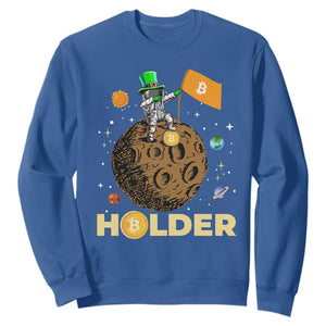St Patricks Day Bitcoin Astronaut Sweatshirt Lucky Shamrock Leprechaun BTC Crypto To The Moon TS10 Royal Blue Print Your Wear