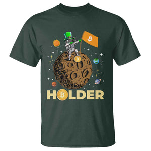 St Patricks Day Bitcoin Astronaut T Shirt Lucky Shamrock Leprechaun BTC Crypto To The Moon TS10 Dark Forest Green Print Your Wear