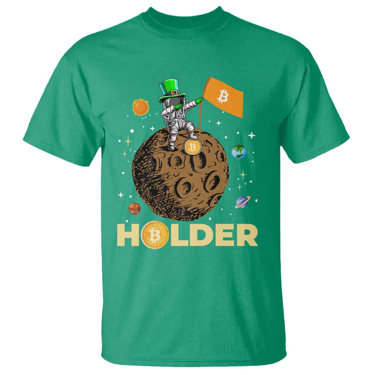 St Patricks Day Bitcoin Astronaut T Shirt Lucky Shamrock Leprechaun BTC Crypto To The Moon TS10 Irish Green Print Your Wear