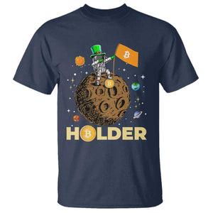 St Patricks Day Bitcoin Astronaut T Shirt Lucky Shamrock Leprechaun BTC Crypto To The Moon TS10 Navy Print Your Wear