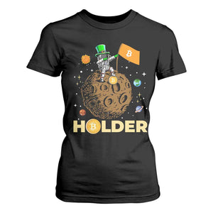 St Patricks Day Bitcoin Astronaut T Shirt For Women Lucky Shamrock Leprechaun BTC Crypto To The Moon TS10 Black Print Your Wear