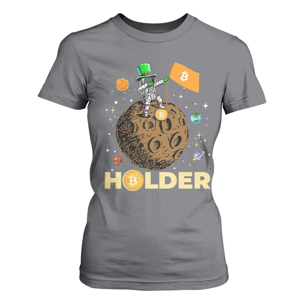 St Patricks Day Bitcoin Astronaut T Shirt For Women Lucky Shamrock Leprechaun BTC Crypto To The Moon TS10 Charcoal Print Your Wear
