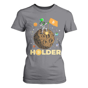 St Patricks Day Bitcoin Astronaut T Shirt For Women Lucky Shamrock Leprechaun BTC Crypto To The Moon TS10 Charcoal Print Your Wear
