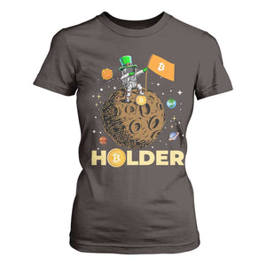 St Patricks Day Bitcoin Astronaut T Shirt For Women Lucky Shamrock Leprechaun BTC Crypto To The Moon TS10 Dark Chocolate Print Your Wear