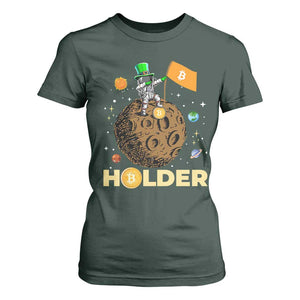 St Patricks Day Bitcoin Astronaut T Shirt For Women Lucky Shamrock Leprechaun BTC Crypto To The Moon TS10 Dark Forest Green Print Your Wear