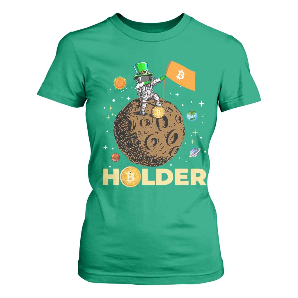 St Patricks Day Bitcoin Astronaut T Shirt For Women Lucky Shamrock Leprechaun BTC Crypto To The Moon TS10 Irish Green Print Your Wear