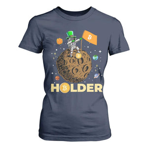 St Patricks Day Bitcoin Astronaut T Shirt For Women Lucky Shamrock Leprechaun BTC Crypto To The Moon TS10 Navy Print Your Wear