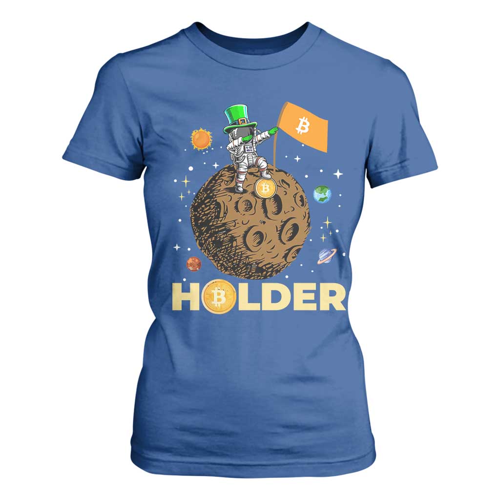 St Patricks Day Bitcoin Astronaut T Shirt For Women Lucky Shamrock Leprechaun BTC Crypto To The Moon TS10 Royal Blue Print Your Wear