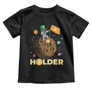 St Patricks Day Bitcoin Astronaut Toddler T Shirt Lucky Shamrock Leprechaun BTC Crypto To The Moon TS10 Black Print Your Wear