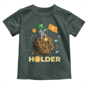St Patricks Day Bitcoin Astronaut Toddler T Shirt Lucky Shamrock Leprechaun BTC Crypto To The Moon TS10 Dark Forest Green Print Your Wear