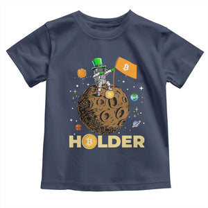 St Patricks Day Bitcoin Astronaut Toddler T Shirt Lucky Shamrock Leprechaun BTC Crypto To The Moon TS10 Navy Print Your Wear