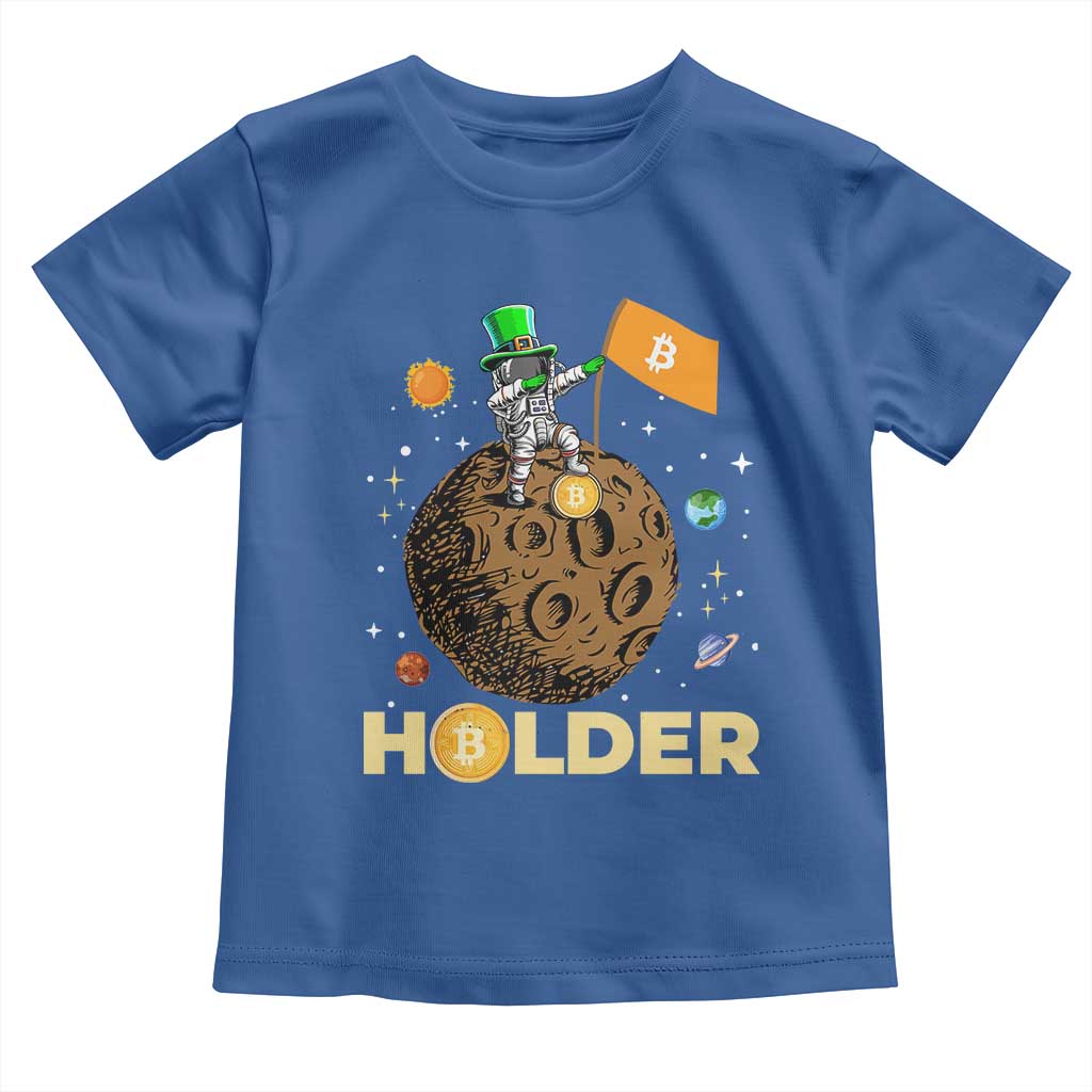 St Patricks Day Bitcoin Astronaut Toddler T Shirt Lucky Shamrock Leprechaun BTC Crypto To The Moon TS10 Royal Blue Print Your Wear