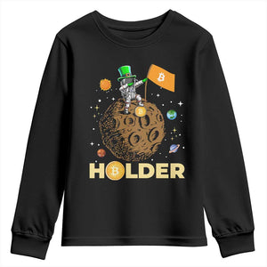 St Patricks Day Bitcoin Astronaut Youth Sweatshirt Lucky Shamrock Leprechaun BTC Crypto To The Moon TS10 Black Print Your Wear