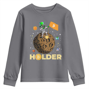 St Patricks Day Bitcoin Astronaut Youth Sweatshirt Lucky Shamrock Leprechaun BTC Crypto To The Moon TS10 Charcoal Print Your Wear