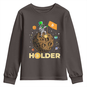 St Patricks Day Bitcoin Astronaut Youth Sweatshirt Lucky Shamrock Leprechaun BTC Crypto To The Moon TS10 Dark Chocolate Print Your Wear