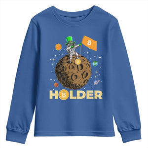 St Patricks Day Bitcoin Astronaut Youth Sweatshirt Lucky Shamrock Leprechaun BTC Crypto To The Moon TS10 Royal Blue Print Your Wear