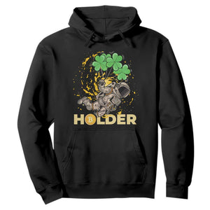 St Patricks Day Bitcoin Astronaut Hoodie Lucky Shamrock Leprechaun BTC Crypto Holder TS10 Black Print Your Wear