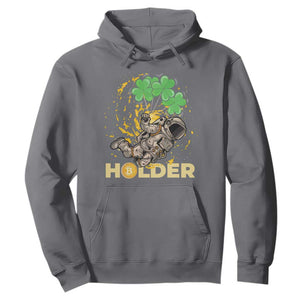 St Patricks Day Bitcoin Astronaut Hoodie Lucky Shamrock Leprechaun BTC Crypto Holder TS10 Charcoal Print Your Wear