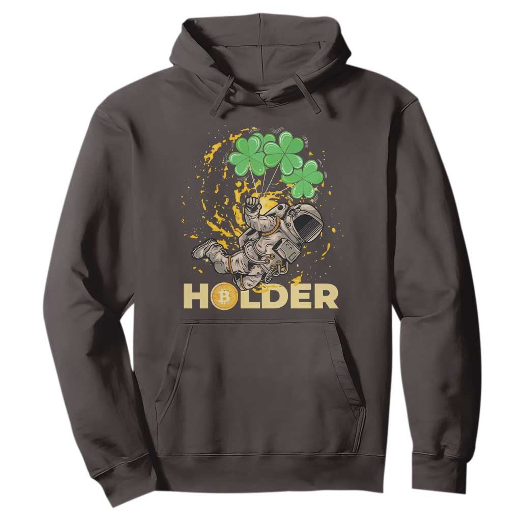 St Patricks Day Bitcoin Astronaut Hoodie Lucky Shamrock Leprechaun BTC Crypto Holder TS10 Dark Chocolate Print Your Wear