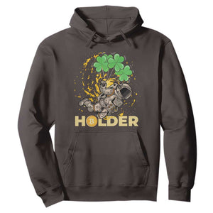 St Patricks Day Bitcoin Astronaut Hoodie Lucky Shamrock Leprechaun BTC Crypto Holder TS10 Dark Chocolate Print Your Wear
