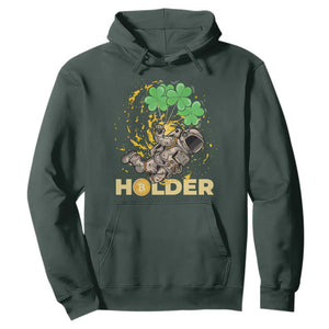 St Patricks Day Bitcoin Astronaut Hoodie Lucky Shamrock Leprechaun BTC Crypto Holder TS10 Dark Forest Green Print Your Wear