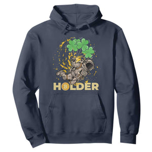 St Patricks Day Bitcoin Astronaut Hoodie Lucky Shamrock Leprechaun BTC Crypto Holder TS10 Navy Print Your Wear