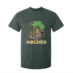 St Patricks Day Bitcoin Astronaut T Shirt For Kid Lucky Shamrock Leprechaun BTC Crypto Holder TS10 Dark Forest Green Print Your Wear