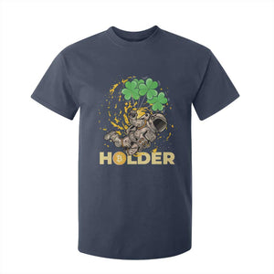 St Patricks Day Bitcoin Astronaut T Shirt For Kid Lucky Shamrock Leprechaun BTC Crypto Holder TS10 Navy Print Your Wear