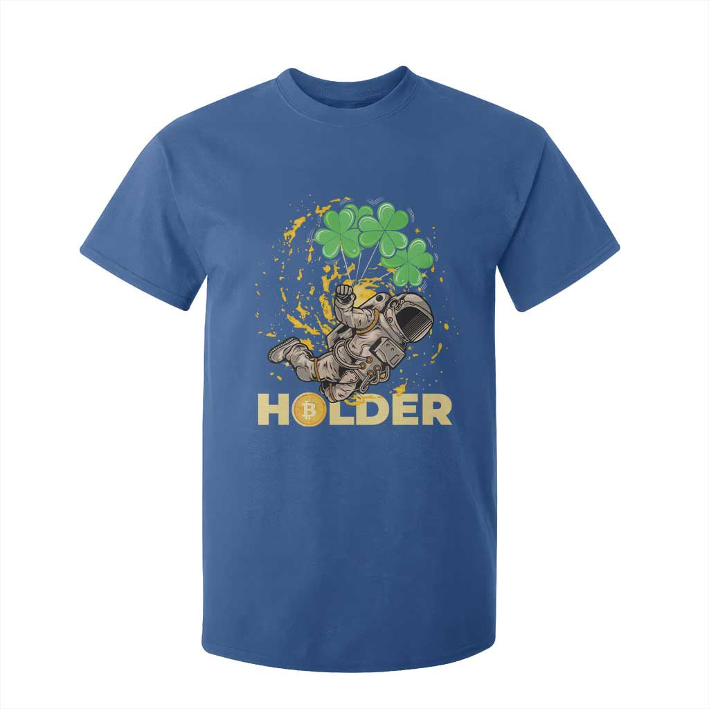 St Patricks Day Bitcoin Astronaut T Shirt For Kid Lucky Shamrock Leprechaun BTC Crypto Holder TS10 Royal Blue Print Your Wear