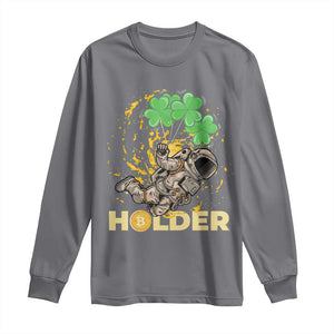 St Patricks Day Bitcoin Astronaut Long Sleeve Shirt Lucky Shamrock Leprechaun BTC Crypto Holder TS10 Charcoal Print Your Wear