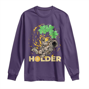 St Patricks Day Bitcoin Astronaut Long Sleeve Shirt Lucky Shamrock Leprechaun BTC Crypto Holder TS10 Purple Print Your Wear