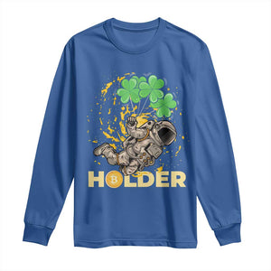 St Patricks Day Bitcoin Astronaut Long Sleeve Shirt Lucky Shamrock Leprechaun BTC Crypto Holder TS10 Royal Blue Print Your Wear