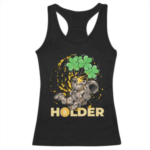 St Patricks Day Bitcoin Astronaut Racerback Tank Top Lucky Shamrock Leprechaun BTC Crypto Holder TS10 Black Print Your Wear