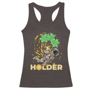 St Patricks Day Bitcoin Astronaut Racerback Tank Top Lucky Shamrock Leprechaun BTC Crypto Holder TS10 Dark Chocolate Print Your Wear