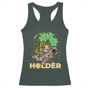 St Patricks Day Bitcoin Astronaut Racerback Tank Top Lucky Shamrock Leprechaun BTC Crypto Holder TS10 Dark Forest Green Print Your Wear