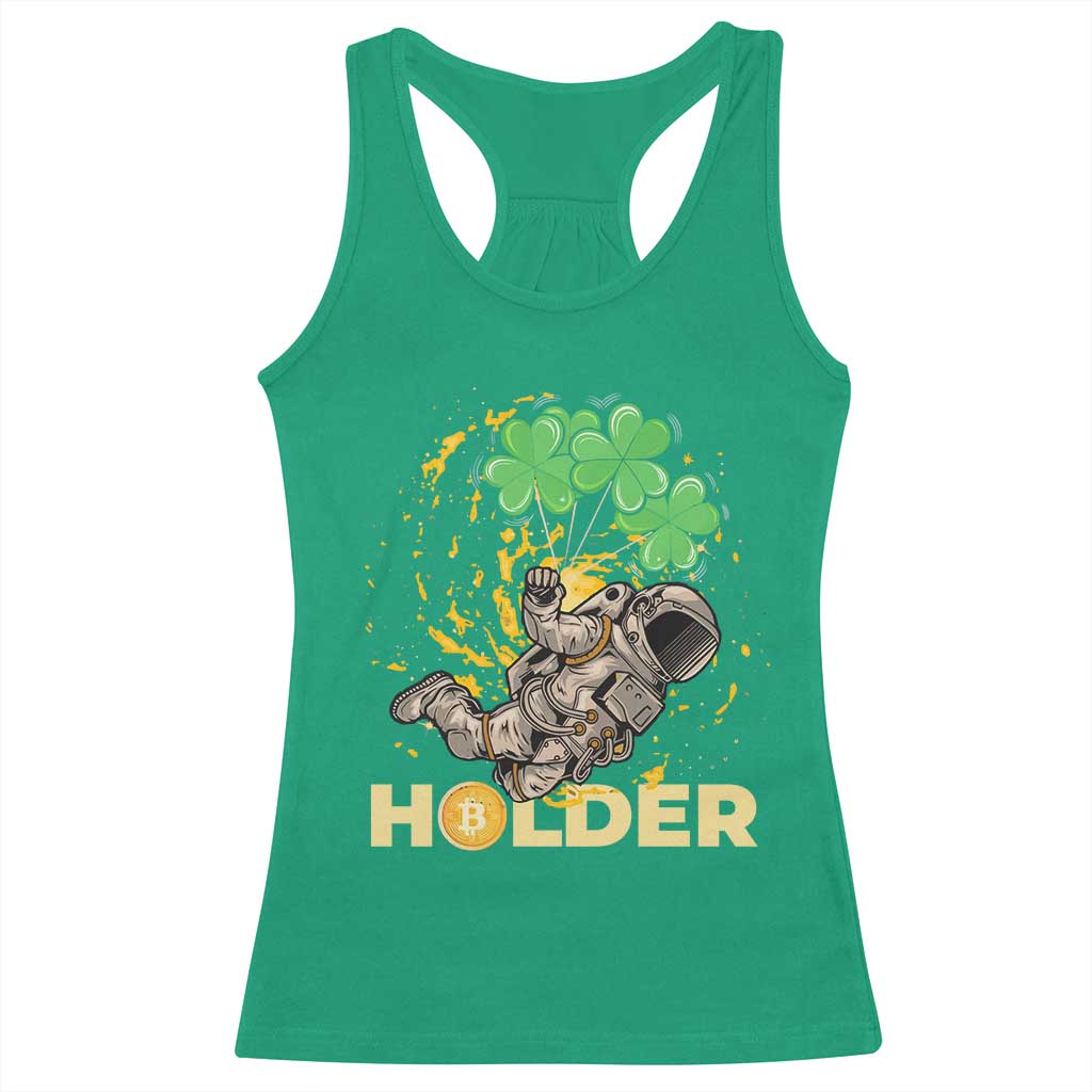 St Patricks Day Bitcoin Astronaut Racerback Tank Top Lucky Shamrock Leprechaun BTC Crypto Holder TS10 Irish Green Print Your Wear
