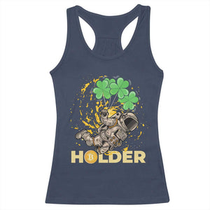 St Patricks Day Bitcoin Astronaut Racerback Tank Top Lucky Shamrock Leprechaun BTC Crypto Holder TS10 Navy Print Your Wear